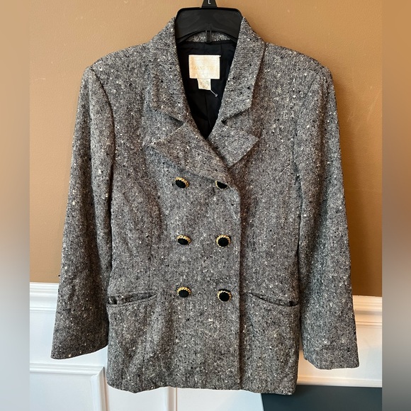 Zang Toi Vtg Charcoal Double-Breasted Speckled Wool Blazer Old Money Grandpacore - Picture 2 of 5